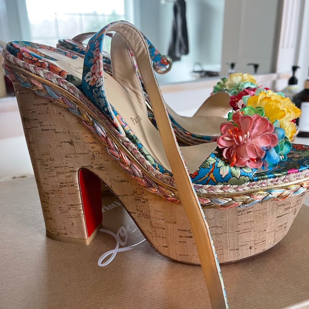 Christian Louboutin Multicolor Floral Cork Platform Sandals